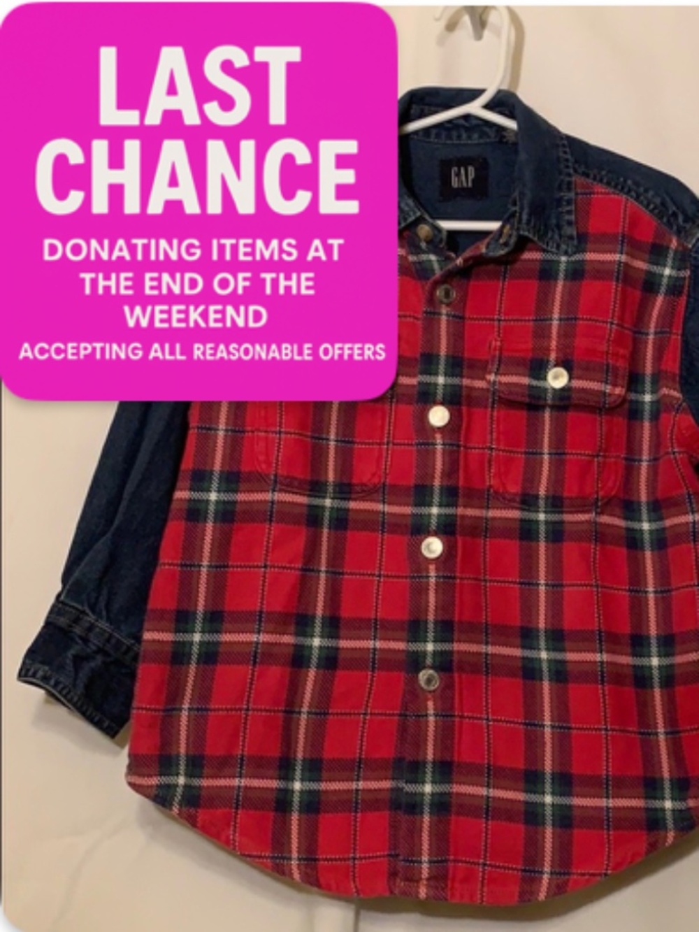 GAP Denim/Red Plaid Button Down shirt Boys Sz 4